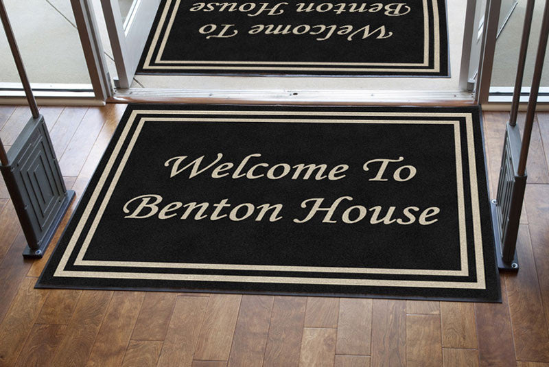 DOUBLE BORDER|WELCOME TO THE BENTON HOUSE 4 X 6 Rubber Backed Carpeted HD - The Personalized Doormats Company