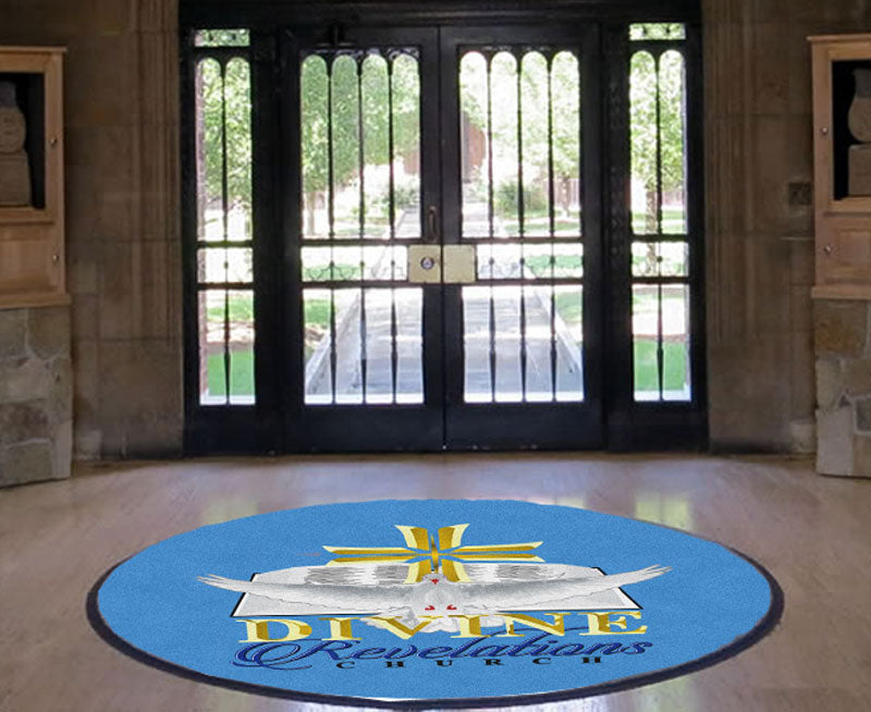Divine Revelations Church 6 X 6 Rubber Backed Carpeted HD Round - The Personalized Doormats Company