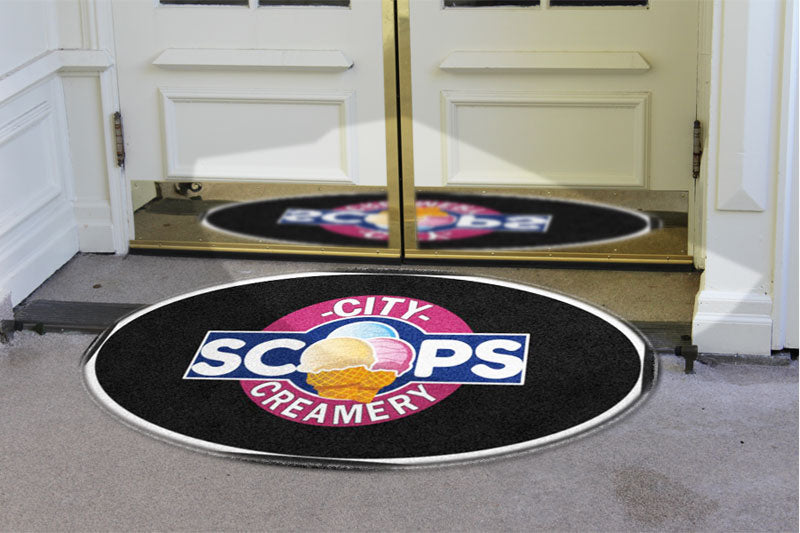 City Scoops Creamery 3 X 5 Rubber Backed Carpeted HD Round - The Personalized Doormats Company