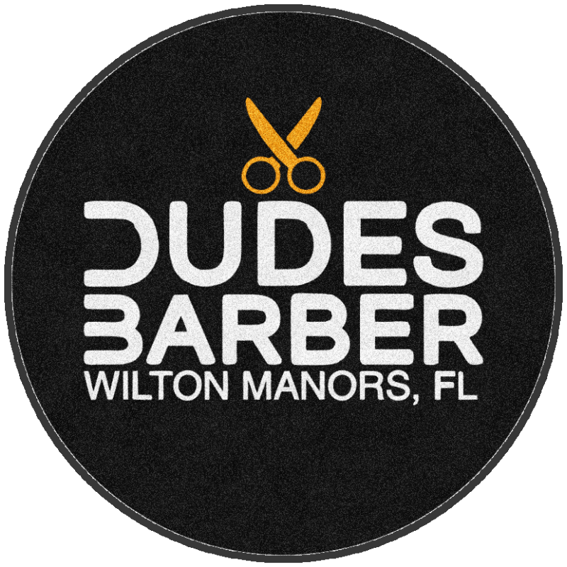 Dudes Barber 3 X 3 Rubber Backed Carpeted HD Round - The Personalized Doormats Company