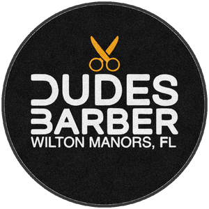 Dudes Barber 3 X 3 Rubber Backed Carpeted HD Round - The Personalized Doormats Company