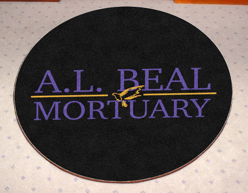 A. L. Beal Mortuary 3 X 3 Rubber Backed Carpeted HD Round - The Personalized Doormats Company