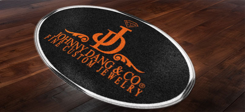 JD LOGO CARPET 3 x 5 Rubber Backed Carpeted Round - The Personalized Doormats Company