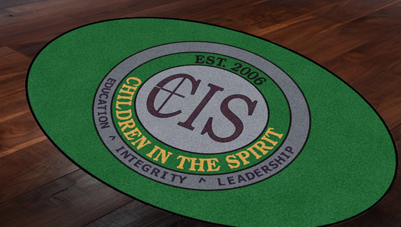 Children In the Spirit Elementary/Middle 4 X 6 Rubber Backed Carpeted HD Round - The Personalized Doormats Company