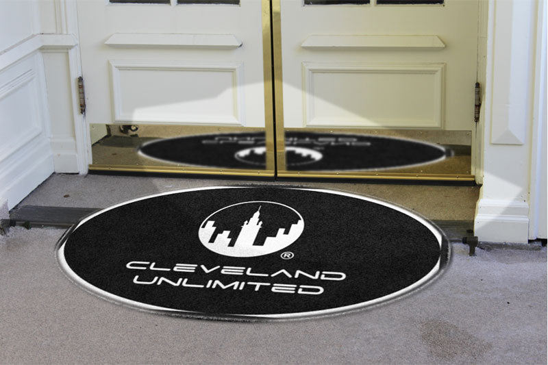 CLEVELAND UNLIMITED RECORDS 3 X 5 Rubber Backed Carpeted HD Round - The Personalized Doormats Company