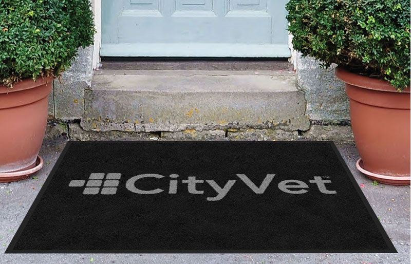 CityVet (gray logo) 3 X 4 Rubber Backed Carpeted - The Personalized Doormats Company