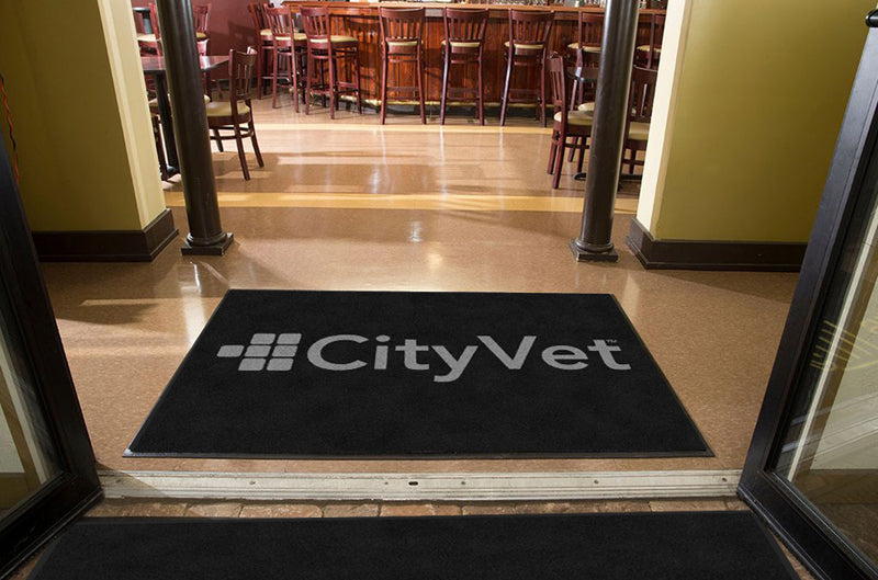 CityVet (gray logo) 4 X 6 Rubber Backed Carpeted - The Personalized Doormats Company