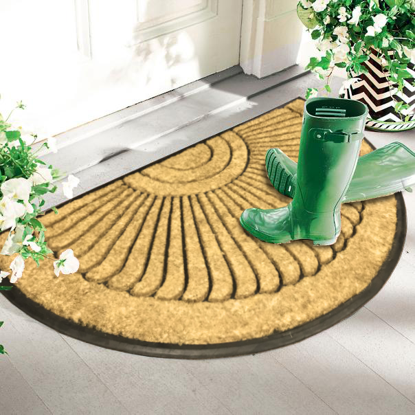 Sheltered Half Round Front Door Mat Braided Coir Coco Rubber Rug