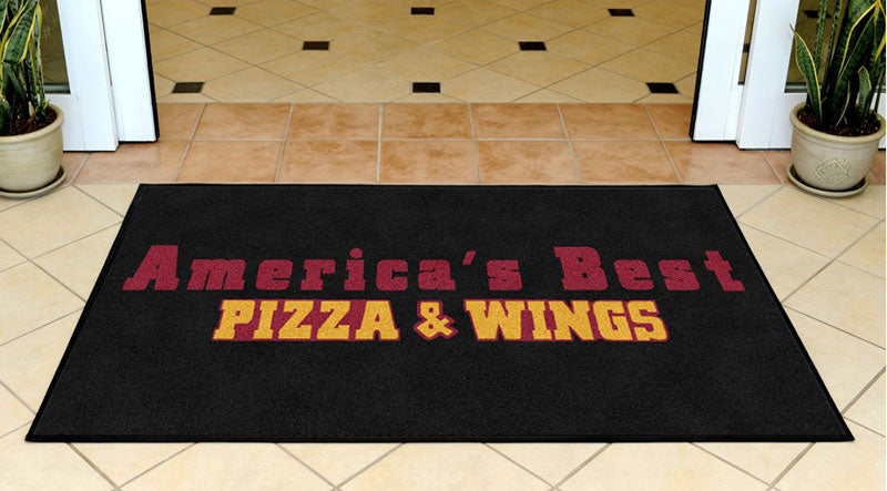 Americas Best Pizza&Wings 3 X 5 Rubber Backed Carpeted HD - The Personalized Doormats Company