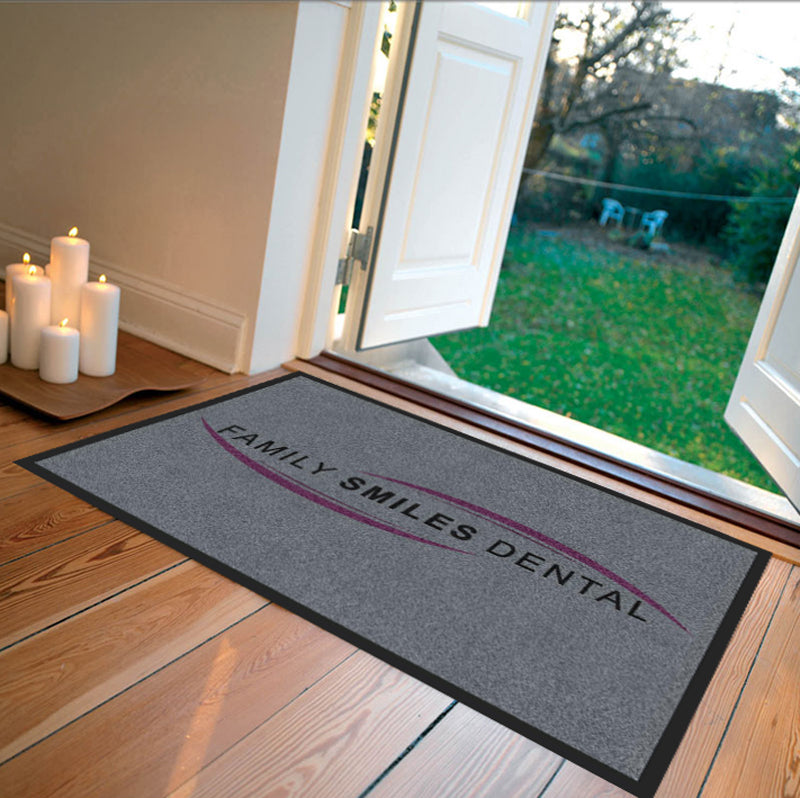 Family Smiles Dental 2 X 3 Rubber Backed Carpeted HD - The Personalized Doormats Company