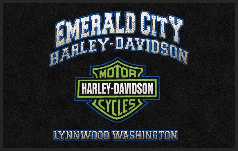 Emerald City Harley Davidson 5 X 8 Rubber Backed Carpeted HD - The Personalized Doormats Company