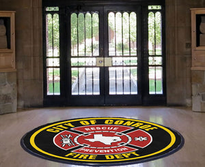 Conroe Fire Department 6 X 6 Rubber Backed Carpeted HD Round - The Personalized Doormats Company