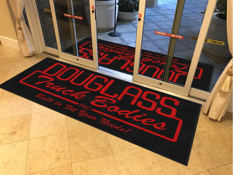 DTB Red on Black for Front Door of Showr 4 x 8 Rubber Backed Carpeted - The Personalized Doormats Company