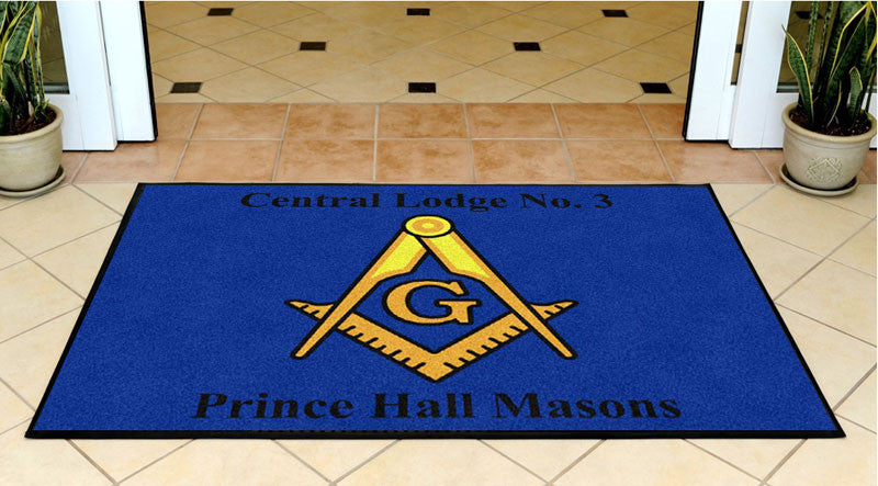 Central Lodge #3, Prince Hall Masons 3 X 5 Rubber Backed Carpeted HD - The Personalized Doormats Company