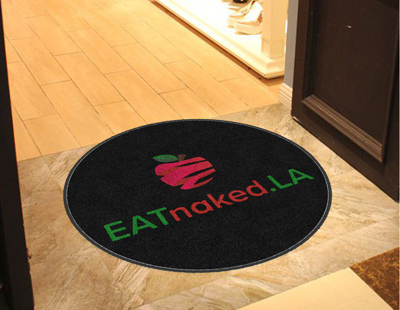 EATnaked.LA § 3 X 3 Rubber Backed Carpeted HD Round - The Personalized Doormats Company