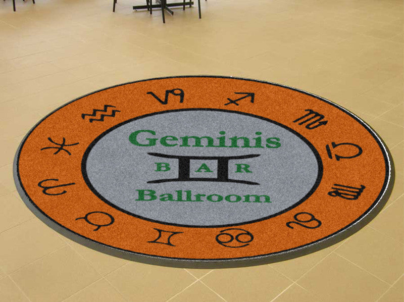 Geminis Bar and Ballroom 6 X 6 Rubber Backed Carpeted HD Round - The Personalized Doormats Company