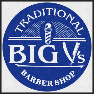 Big Vs Traditional Barber Shop 4 X 4 Rubber Backed Carpeted HD Round - The Personalized Doormats Company