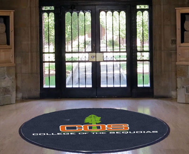 College of the Sequoias 5 X 5 Rubber Backed Carpeted HD Round - The Personalized Doormats Company