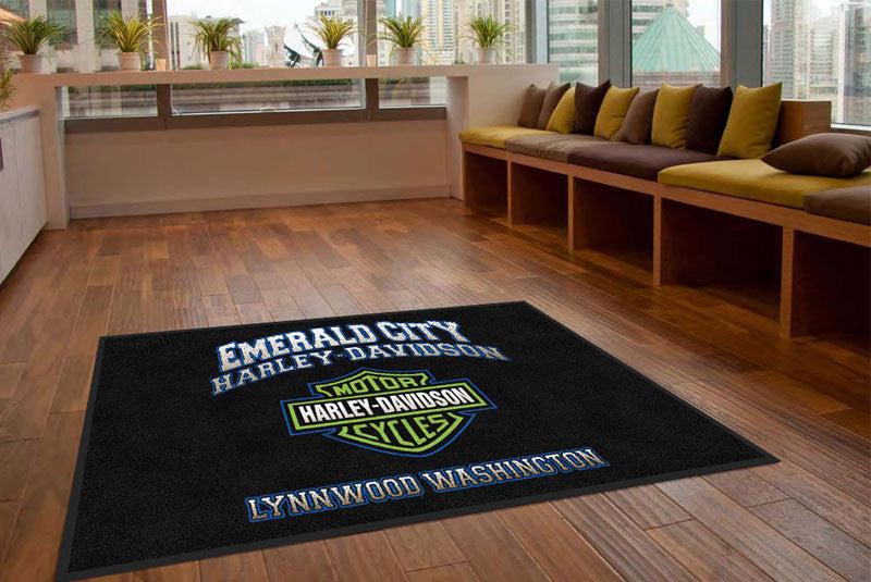Emerald City Harley Davidson 5 X 8 Rubber Backed Carpeted HD - The Personalized Doormats Company