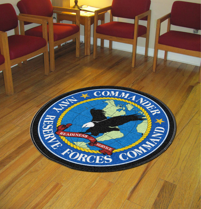 COMNAVRESFORCOM 4 X 4 Rubber Backed Carpeted HD Round - The Personalized Doormats Company