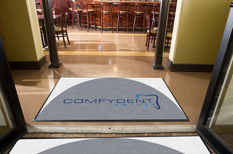 Comfydent Smiles 4 X 6 Rubber Backed Carpeted HD Half Round - The Personalized Doormats Company