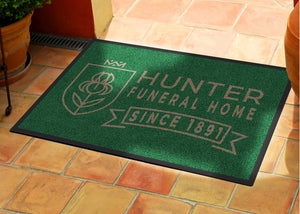 HUNTER FUNERAL HOME 2 X 3 Rubber Backed Carpeted - The Personalized Doormats Company