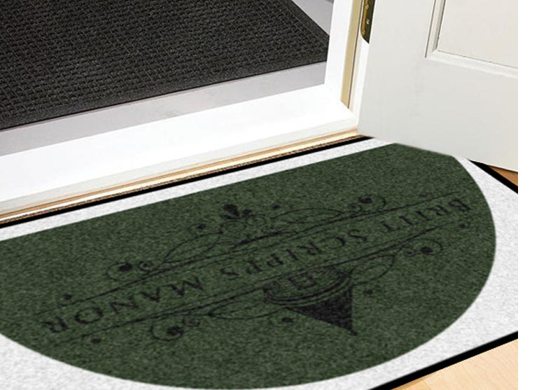 BRITT SCRIPPS MANOR 2 X 3 Rubber Backed Carpeted HD Half Round - The Personalized Doormats Company