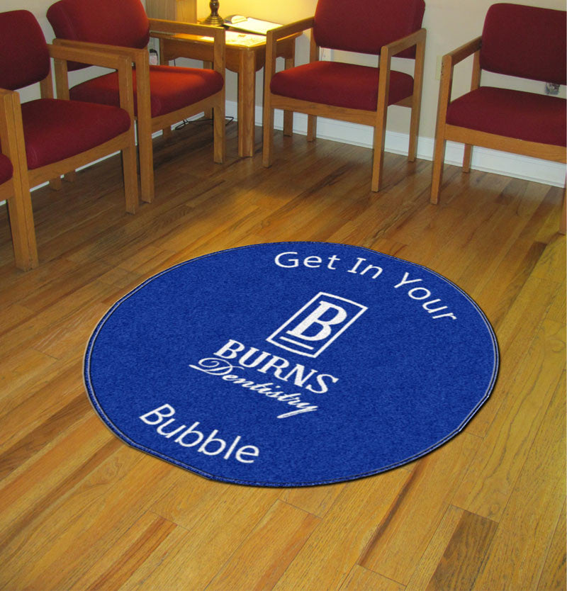 Burns Dentistry 3 X 3 Rubber Backed Carpeted HD Round - The Personalized Doormats Company