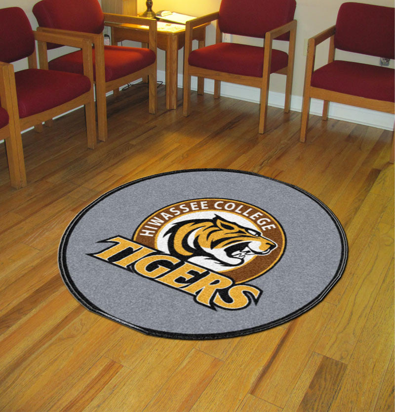Hiwassee College 3 X 3 Rubber Backed Carpeted HD Round - The Personalized Doormats Company
