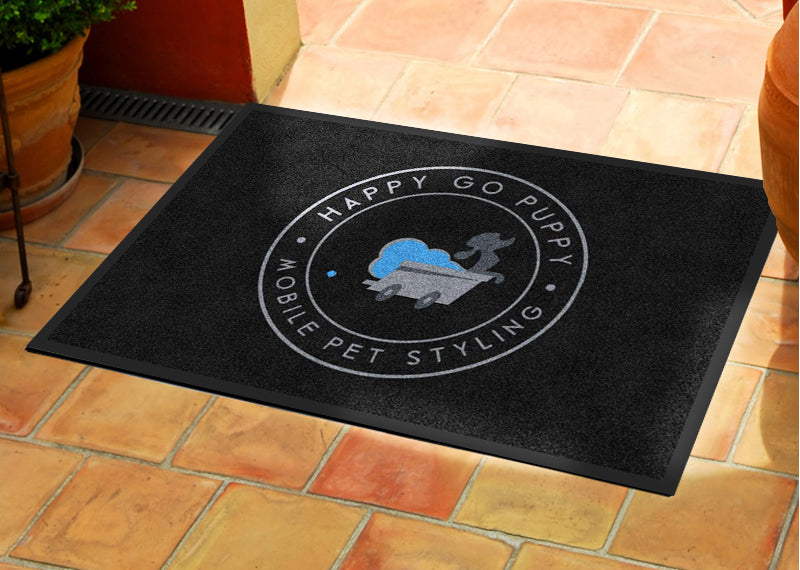 Happy Go Puppy 2 X 3 Rubber Backed Carpeted HD - The Personalized Doormats Company
