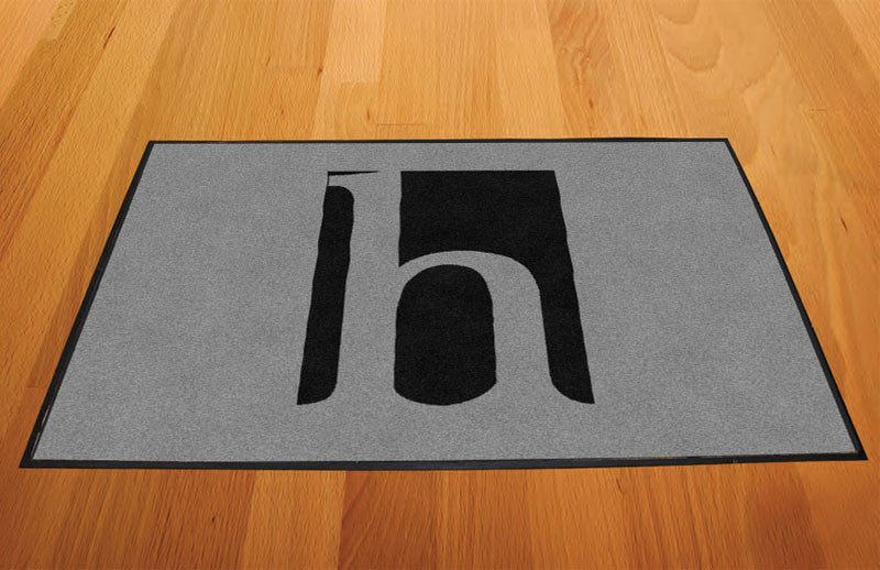 Huff Rubber Mat Black Logo on Silver 2 X 3 Rubber Backed Carpeted - The Personalized Doormats Company