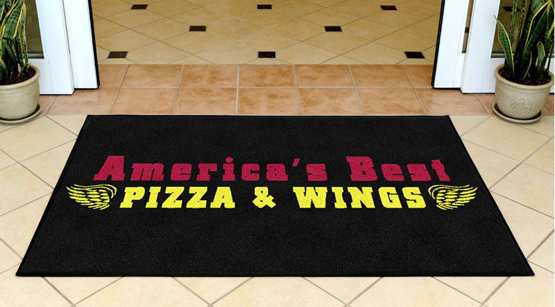 America's Best Pizza & Wings 3 X 5 Rubber Backed Carpeted HD - The Personalized Doormats Company