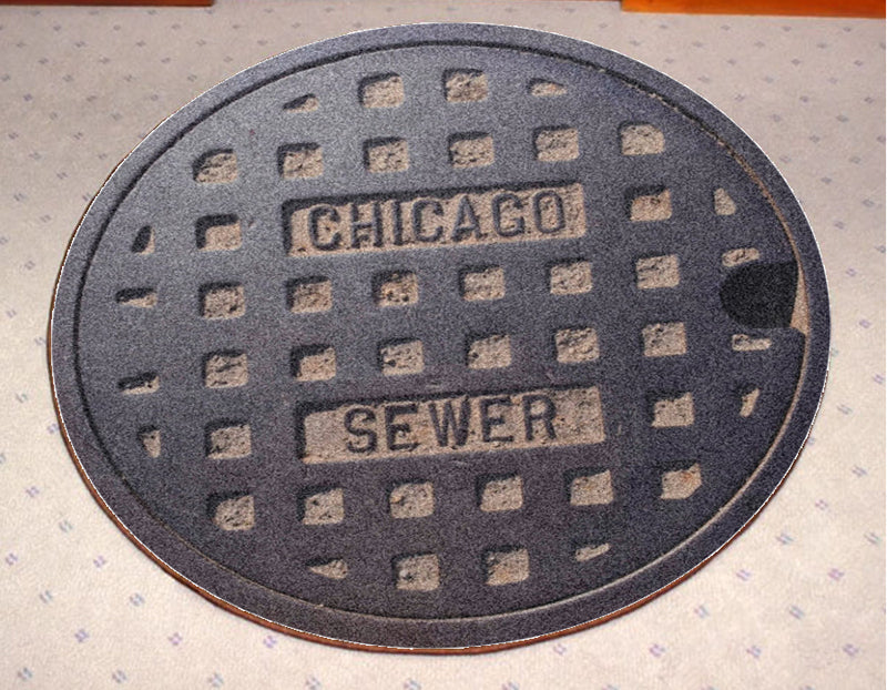 Chicago manhole 3 X 3 Rubber Backed Carpeted HD Round - The Personalized Doormats Company