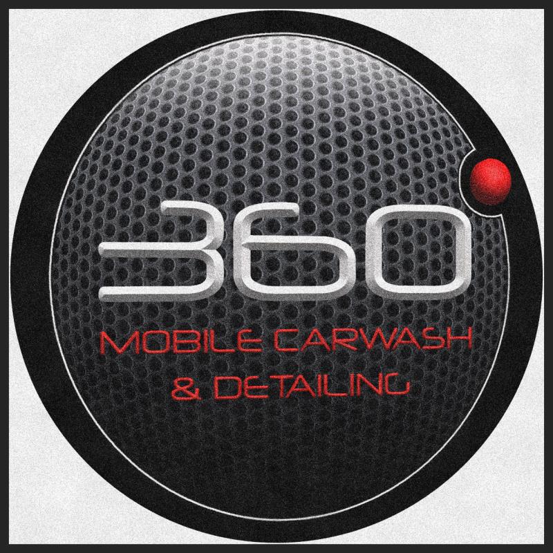 360 Mobil Carwash & Detailing 4 X 4 Rubber Backed Carpeted HD Round - The Personalized Doormats Company