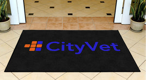 CityVet (blue/orange) 3 X 5 Rubber Backed Carpeted - The Personalized Doormats Company