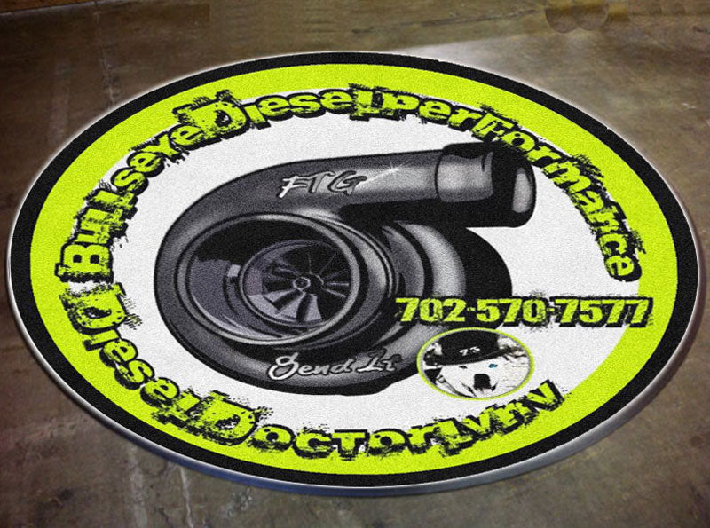 Bullseye Diesel 4 X 4 Rubber Backed Carpeted HD Round - The Personalized Doormats Company