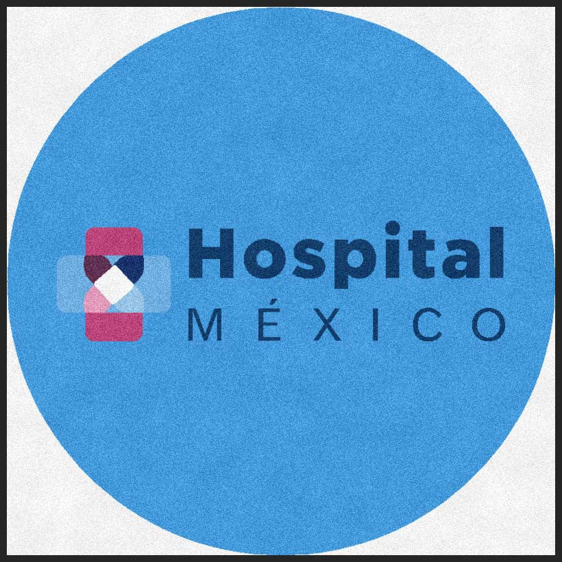 HOSPITAL MEXICO 3 X 3 Rubber Backed Carpeted HD Round - The Personalized Doormats Company