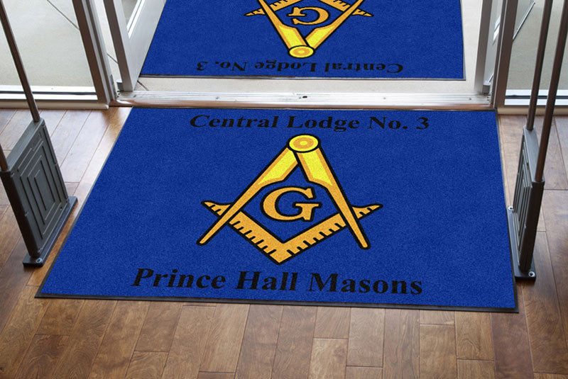 Central Lodge #3, Prince Hall Masons 4 X 6 Rubber Backed Carpeted HD - The Personalized Doormats Company