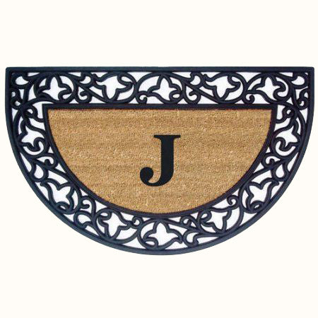 Luxury Coir Half Round Acanthus Border Black Monogrammed 22 x 36