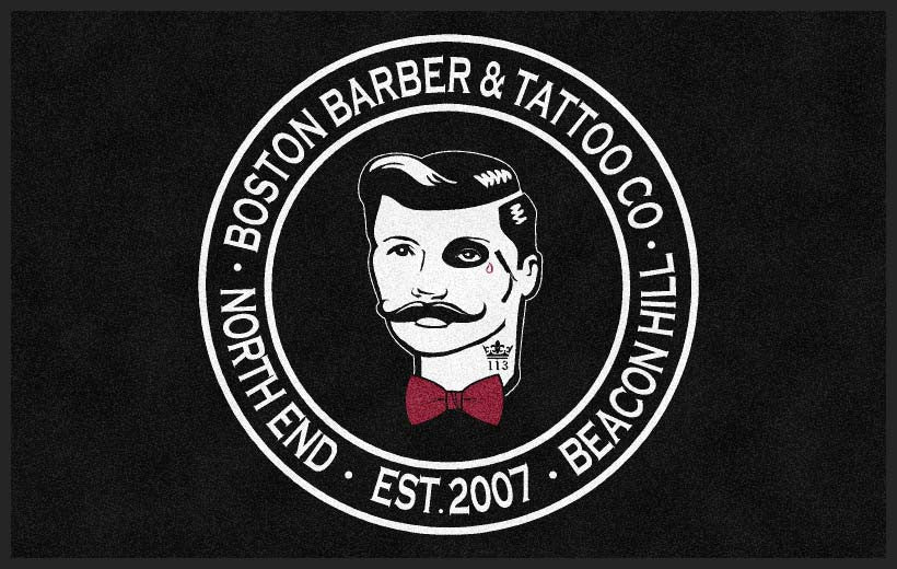 boston barber & tattoo co. 5 X 8 Rubber Backed Carpeted HD - The Personalized Doormats Company
