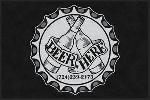 Beer here mat 4 X 6 Rubber Backed Carpeted HD - The Personalized Doormats Company