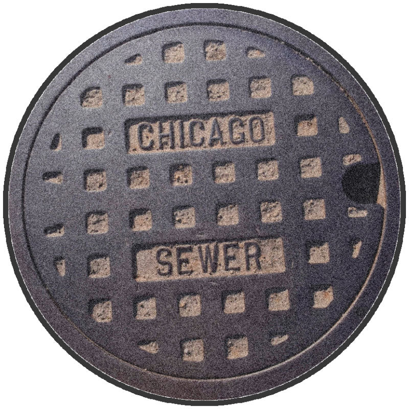 Chicago manhole 3 X 3 Rubber Backed Carpeted HD Round - The Personalized Doormats Company