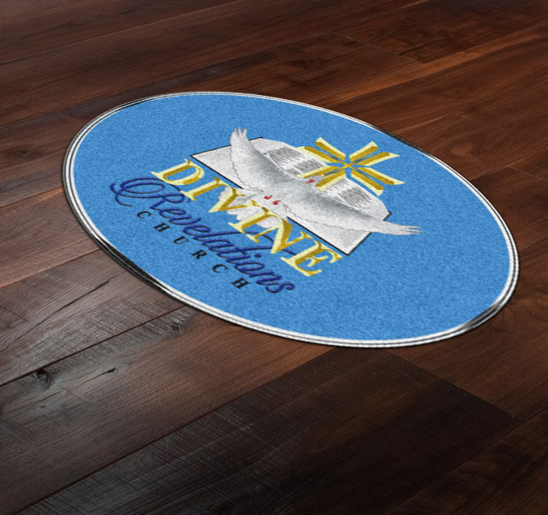 Divine Revelations Church 4 X 6 Rubber Backed Carpeted HD Round - The Personalized Doormats Company