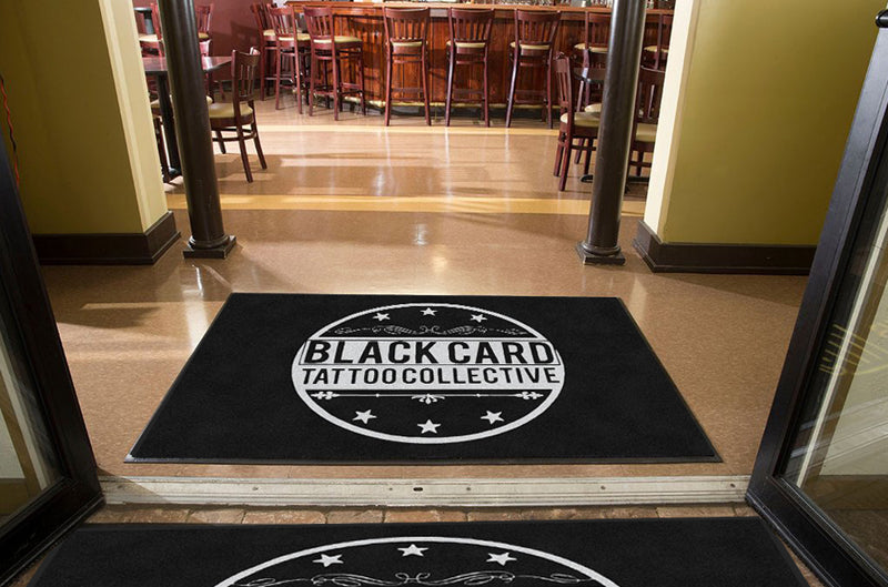 Black Card Tattoo Collective 4 X 6 Rubber Backed Carpeted HD - The Personalized Doormats Company