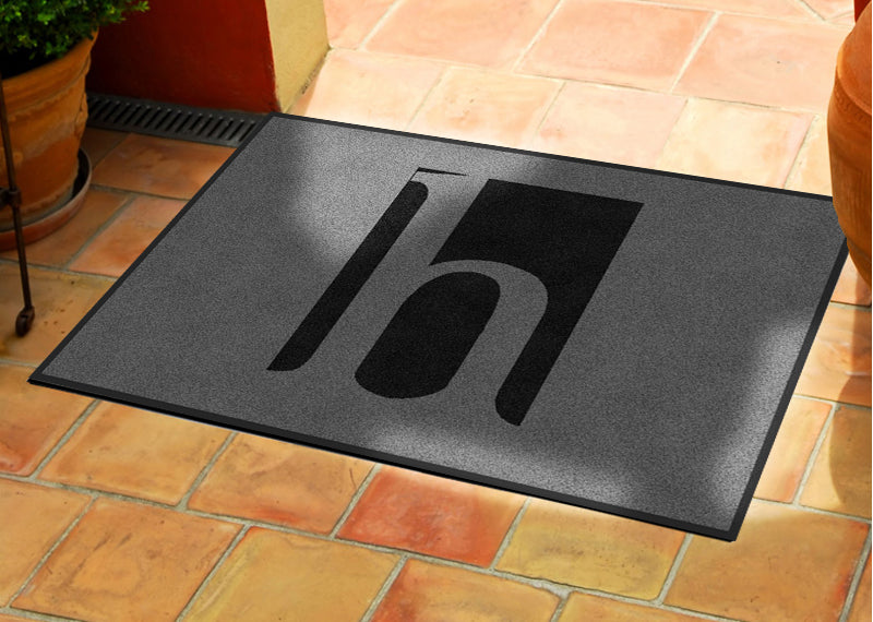 Huff Rubber Mat Black Logo on Dark Grey 2 X 3 Rubber Backed Carpeted - The Personalized Doormats Company