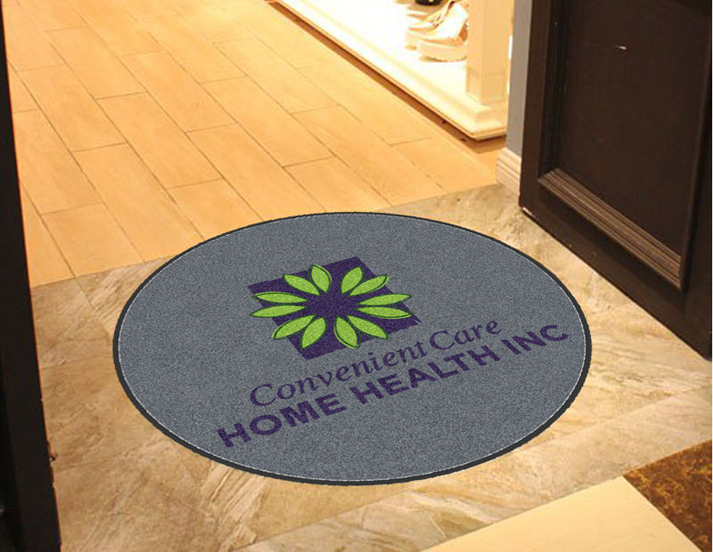 Convenient Care Home Health inc § 3 X 3 Rubber Backed Carpeted HD Round - The Personalized Doormats Company