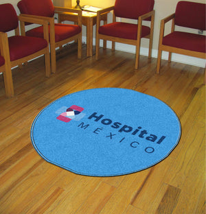 HOSPITAL MEXICO 3 X 3 Rubber Backed Carpeted HD Round - The Personalized Doormats Company