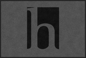 Huff Rubber Mat Black Logo on Dark Grey 2 X 3 Rubber Backed Carpeted - The Personalized Doormats Company