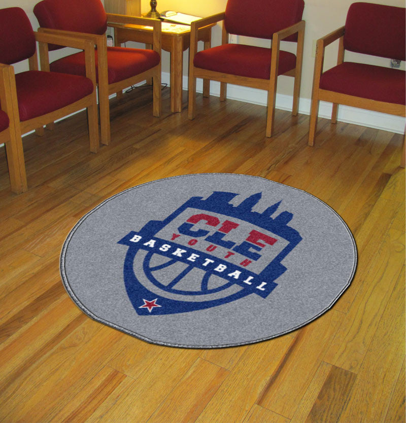 CLE Youth Basketball 3 X 3 Rubber Backed Carpeted HD Round - The Personalized Doormats Company