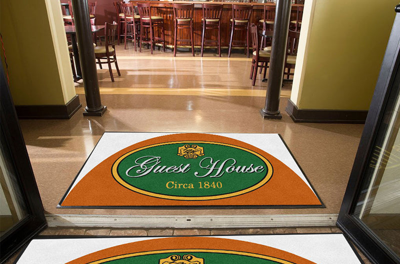Guest House 4 X 6 Rubber Backed Carpeted HD Half Round - The Personalized Doormats Company